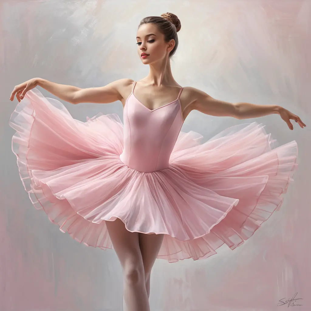 a graceful ballerina in a flowing pink tutu, leaping through the air with effortless elegance, Highly Detailed, Half Body, Gorgeous, Stunning, Elegant by Stanley Artgerm Lau