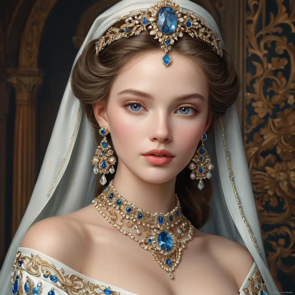 elegant renaissance beauty, porcelain skin, ornate jewels, and timeless grace, Highly Detailed, Half Body, Gorgeous, Stunning, Elegant by Stanley Artgerm Lau, Stefan Kostic