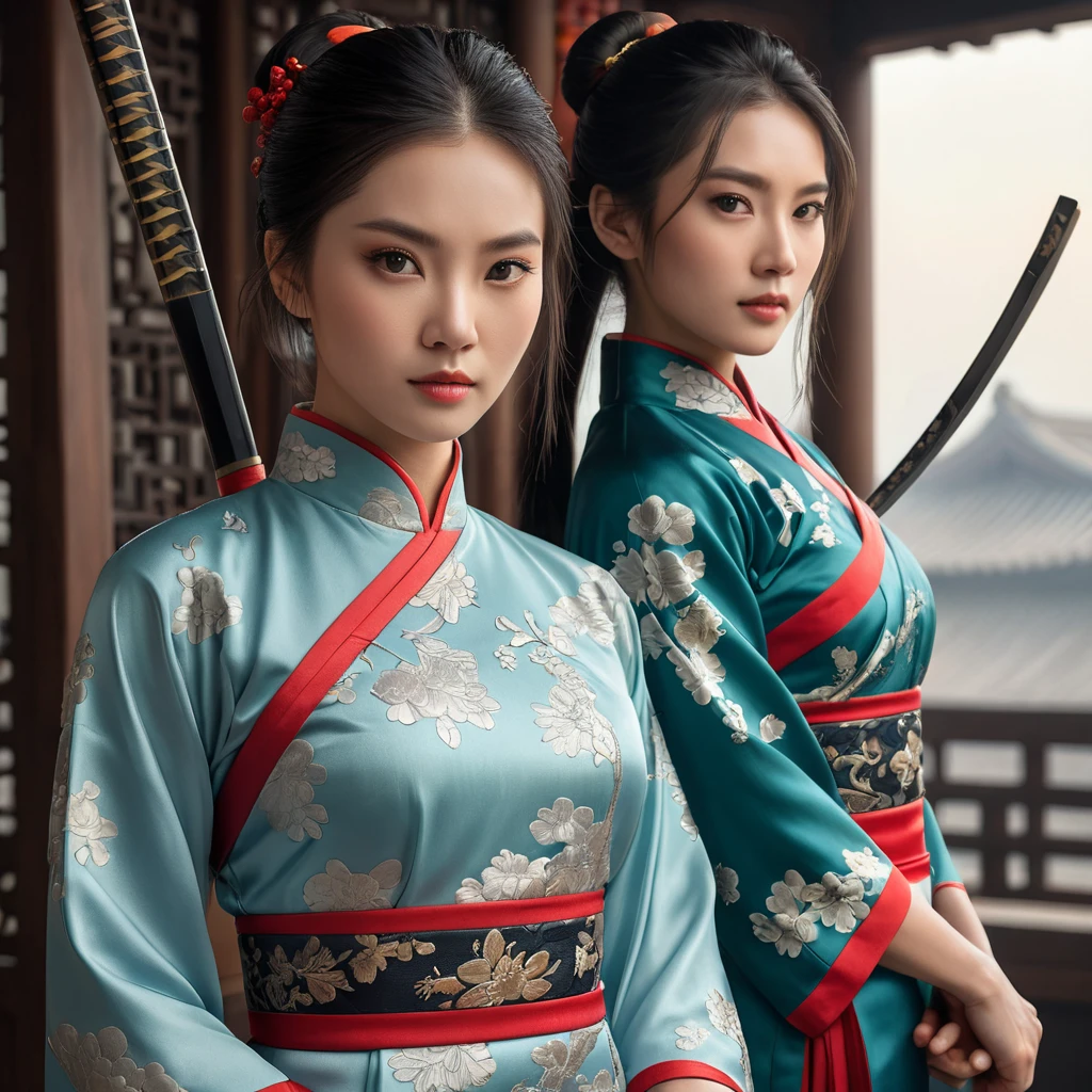 Shao Jun's Chinese warrior sister, with a traditional qipao and a pair of katanas