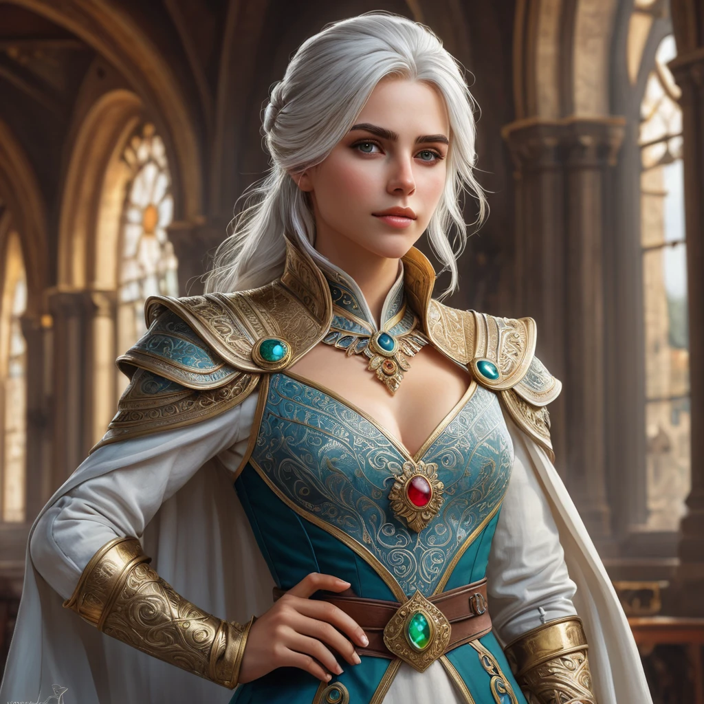 Ciri, the daughter of Emhyr var Emreis, in a regal and commanding pose, her imperial heritage shining through. Highly detailed, ornate, and majestic.