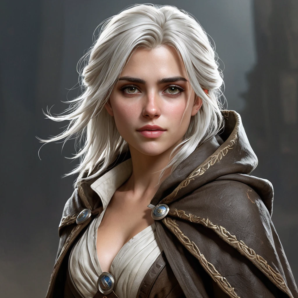 Ciri, the wild child, with a feral look and a torn and tattered cloak