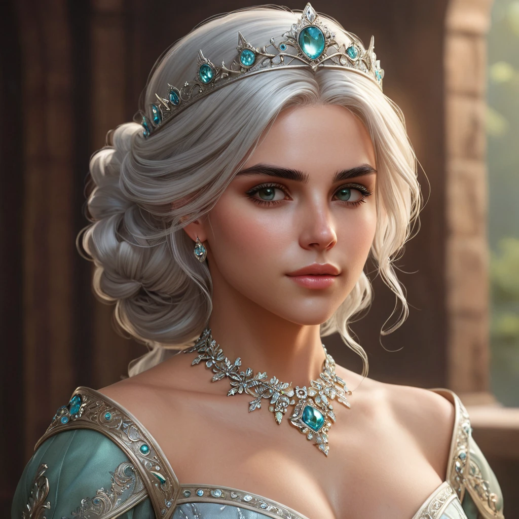 Ciri, the beauty, with a elegant gown and a tiara