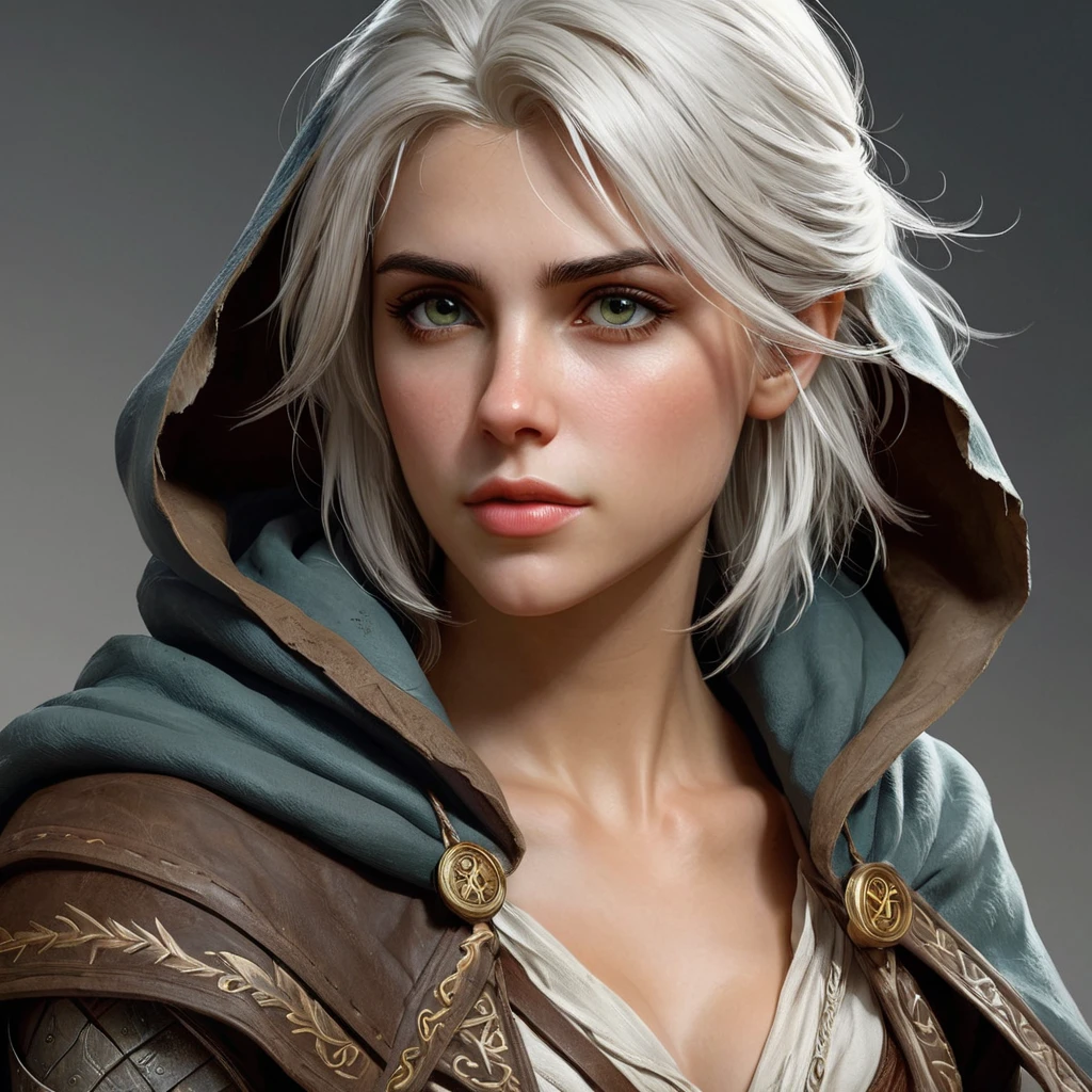 Ciri, the wild child, with a feral look and a torn and tattered cloak