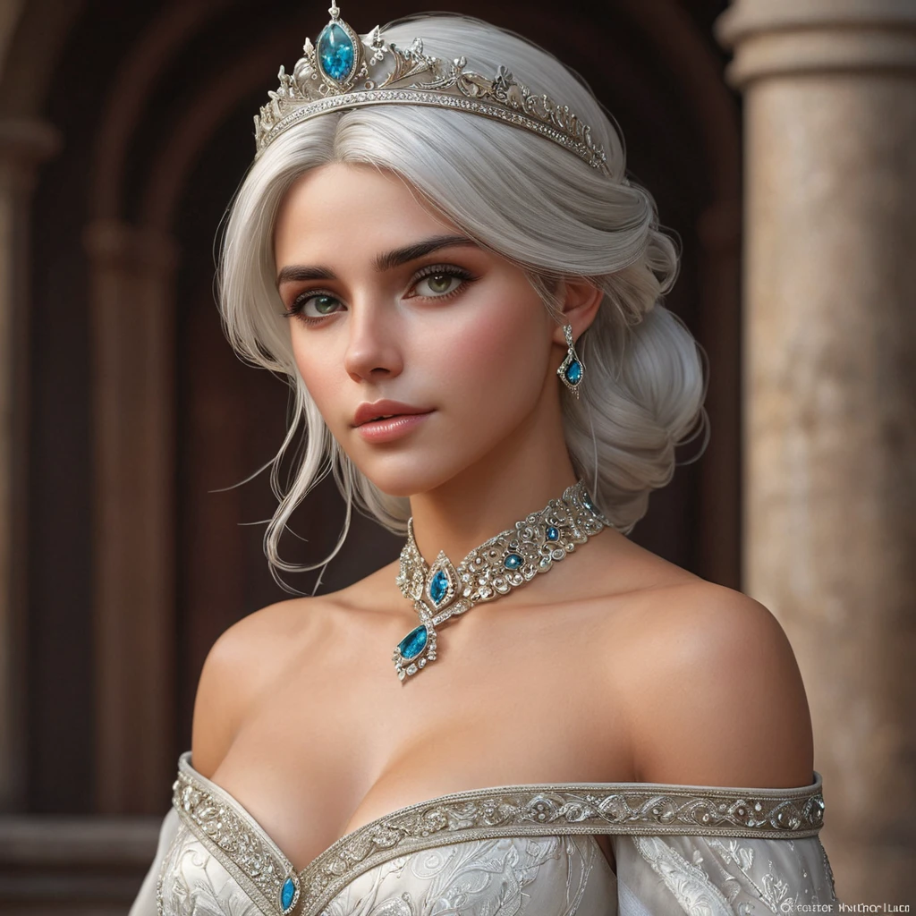 Ciri, the beauty, with a elegant gown and a tiara