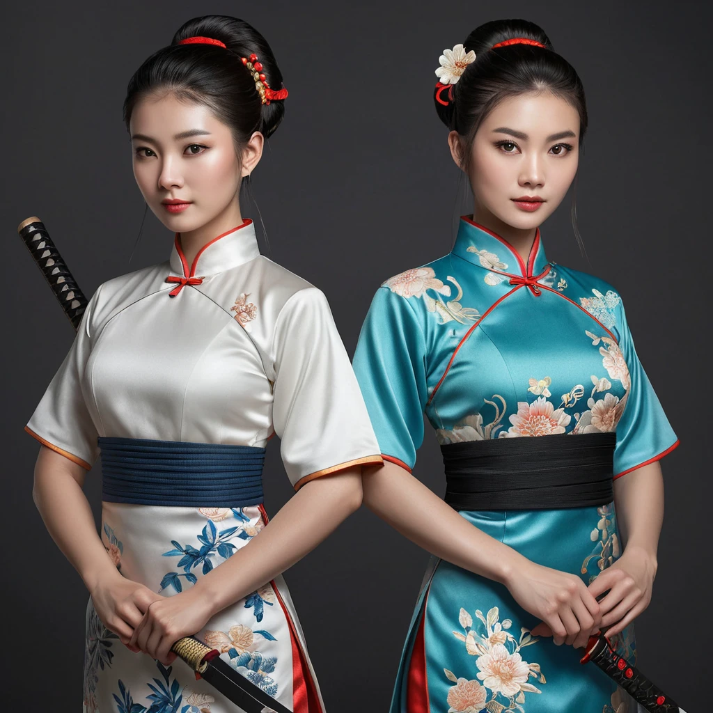 Shao Jun's Chinese warrior sister, with a traditional qipao and a pair of katanas