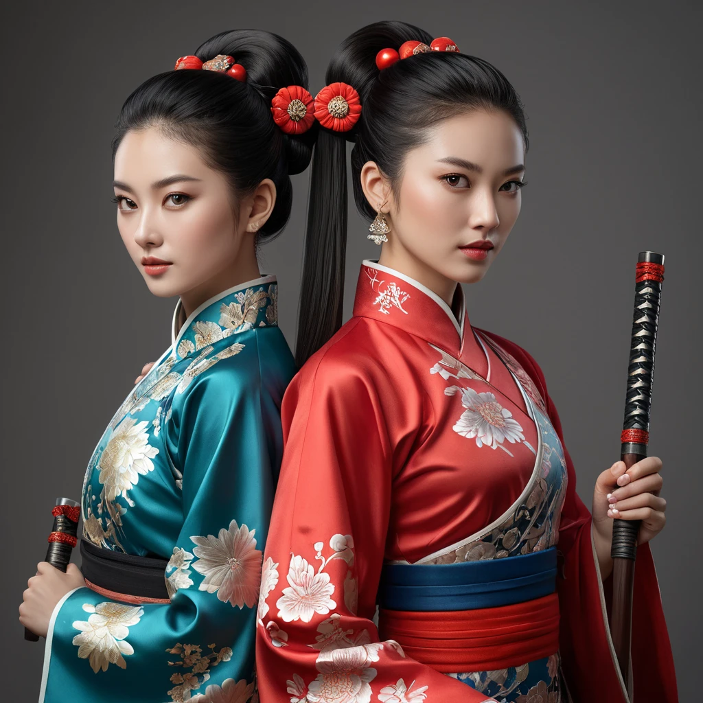 Shao Jun's Chinese warrior sister, with a traditional qipao and a pair of katanas