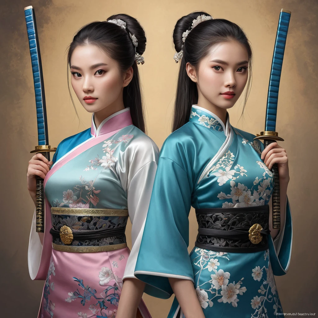 Shao Jun's Chinese warrior sister, with a traditional qipao and a pair of katanas