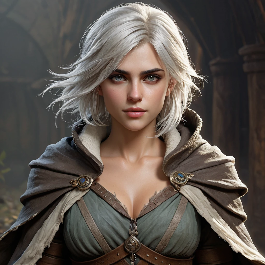 Ciri, the wild child, with a feral look and a torn and tattered cloak