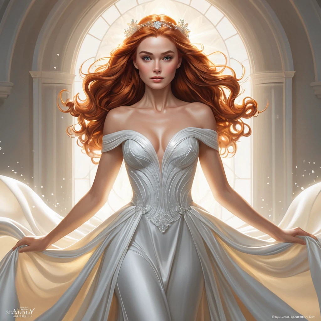 Jean Grey in a flowing white wedding dress, surrounded by a halo of light