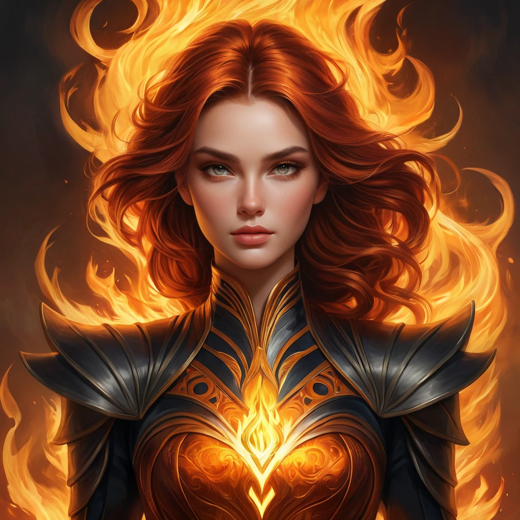 A stunning and regal illustration of Brand, the Burning Inferno, with a fiery aura and a commanding presence