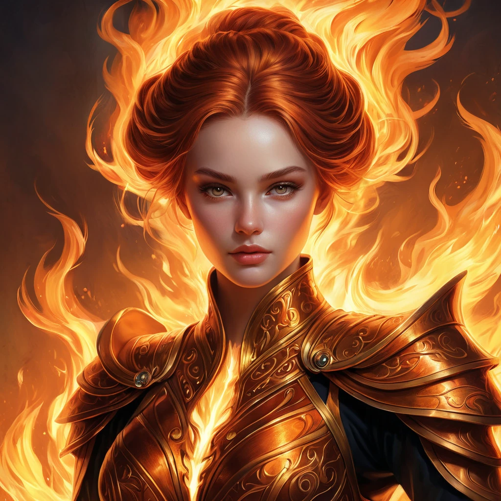 A stunning and regal illustration of Brand, the Burning Inferno, with a fiery aura and a commanding presence