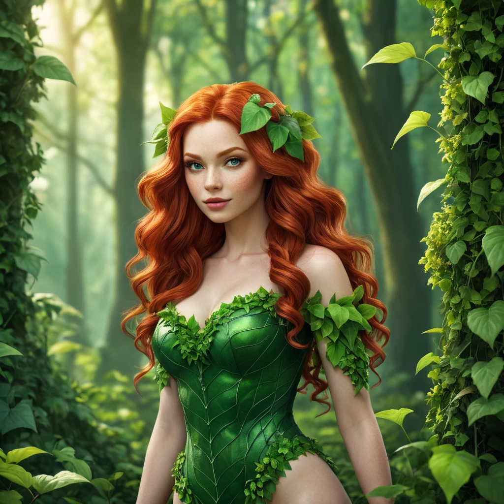 An beautiful red headed Poison Ivy in a magical green forest