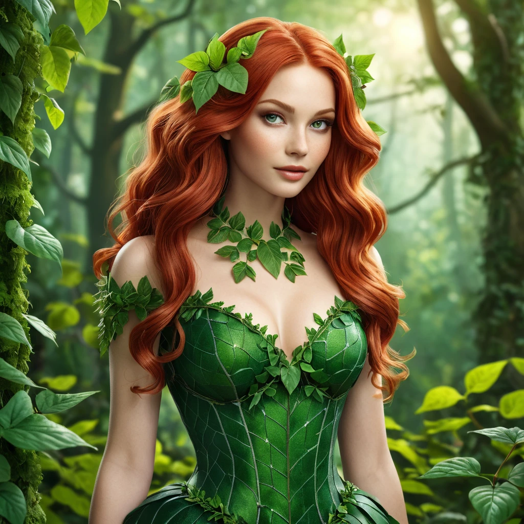 An beautiful red headed Poison Ivy in a magical green forest