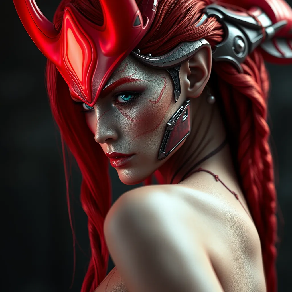 Alluring matte portrait of Star Craft's beautiful red haired Sarah Kerrigan alien Protoss