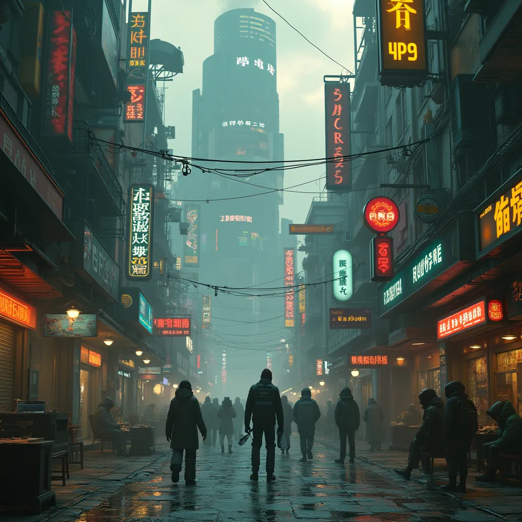 An amateur photo of a future cyberpunk world filled with activity and detail, conveying a sense of desperation and uncertainty