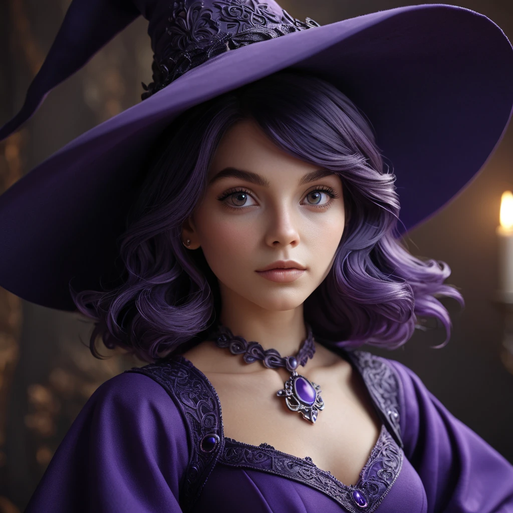 Matte portrait of a mysterious kiki the witch in purple