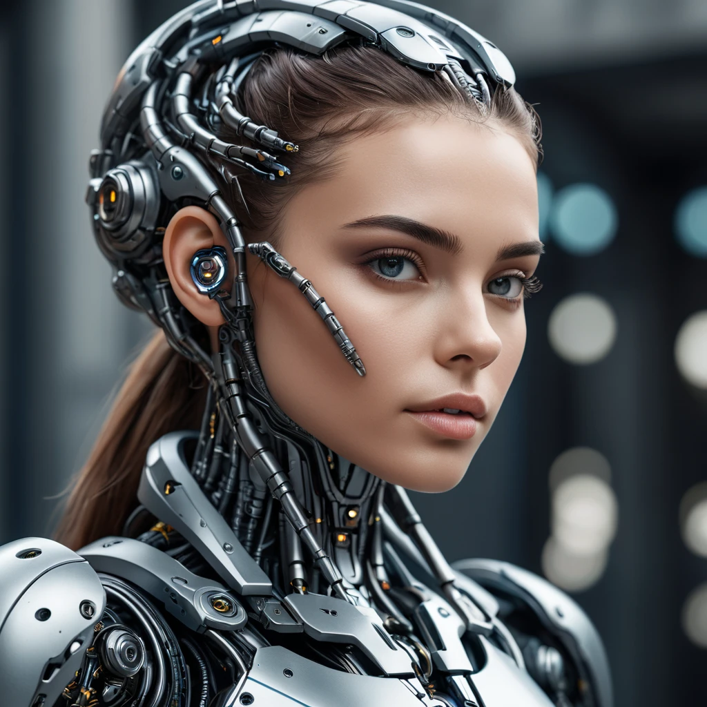 Alluring highly detailed matte portrait of a beautiful cyborg in the style of Stefan Kostic