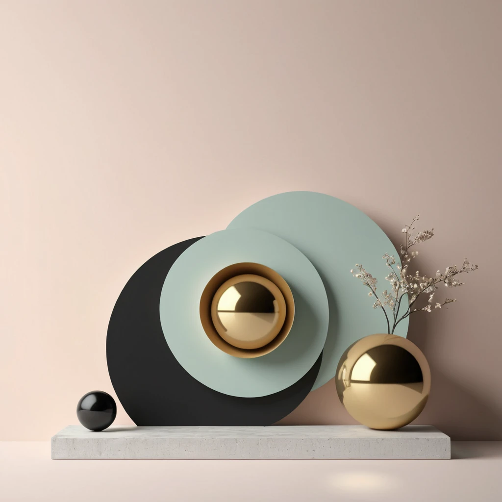 Muted tones of pastel black and gold, evoking a sense of calmness, endless muse