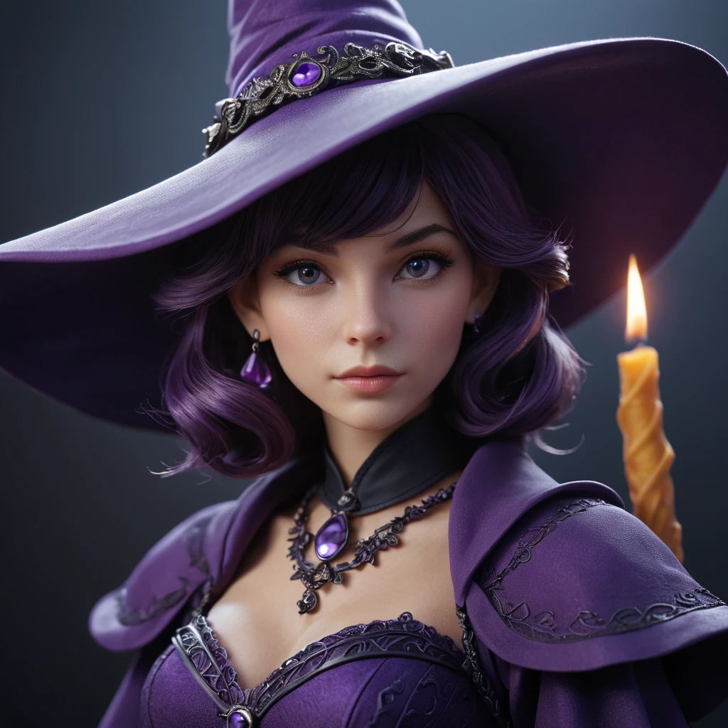 Matte portrait of a mysterious kiki the witch in purple