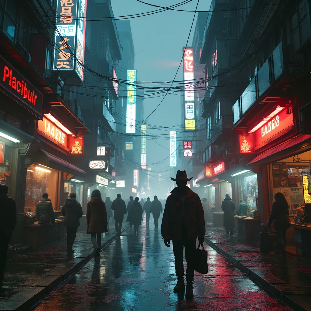 An amateur photo of a future cyberpunk world filled with activity and detail, conveying a sense of desperation and uncertainty