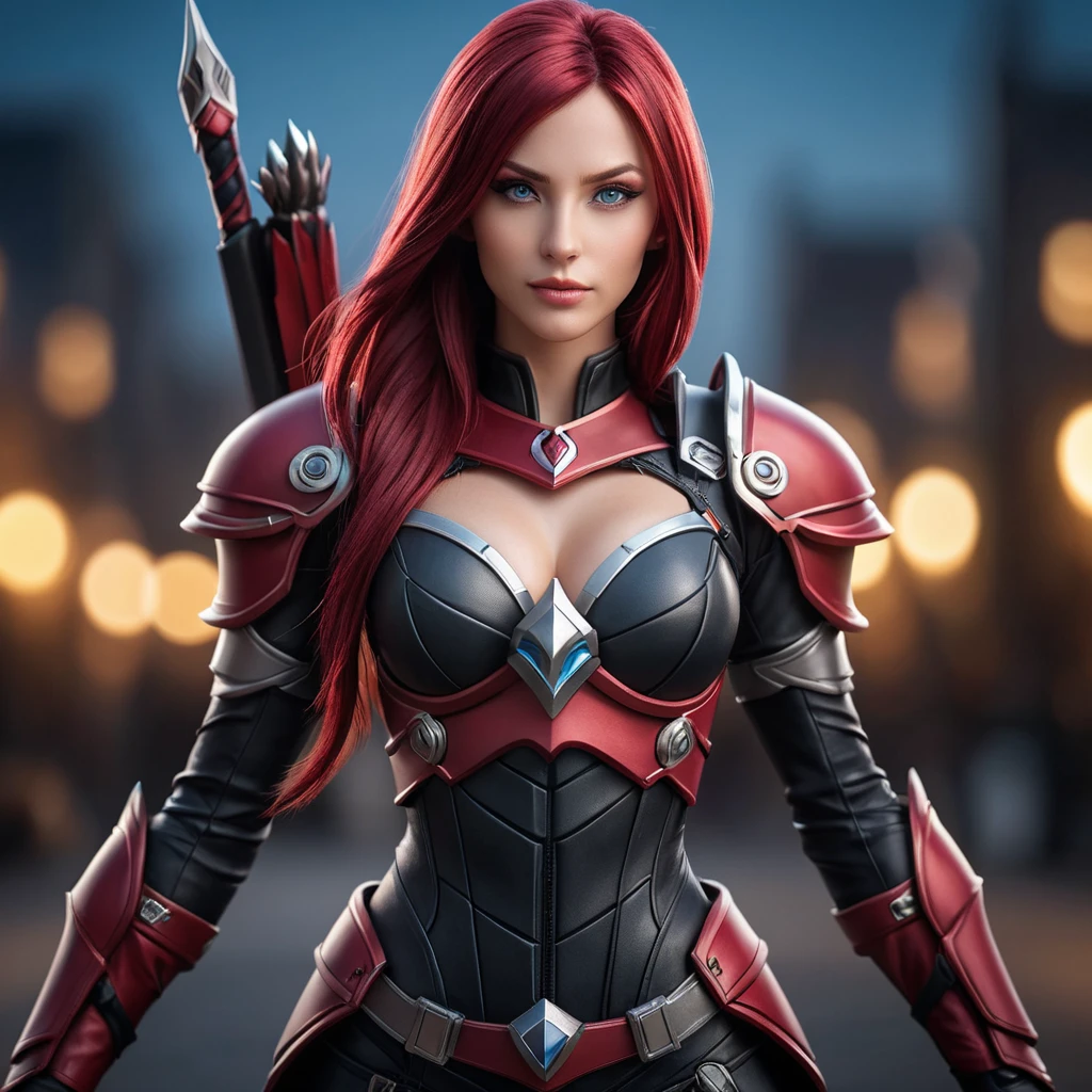 Alluring matte portrait of a beautiful Katarina from League of Legends in her battle suit