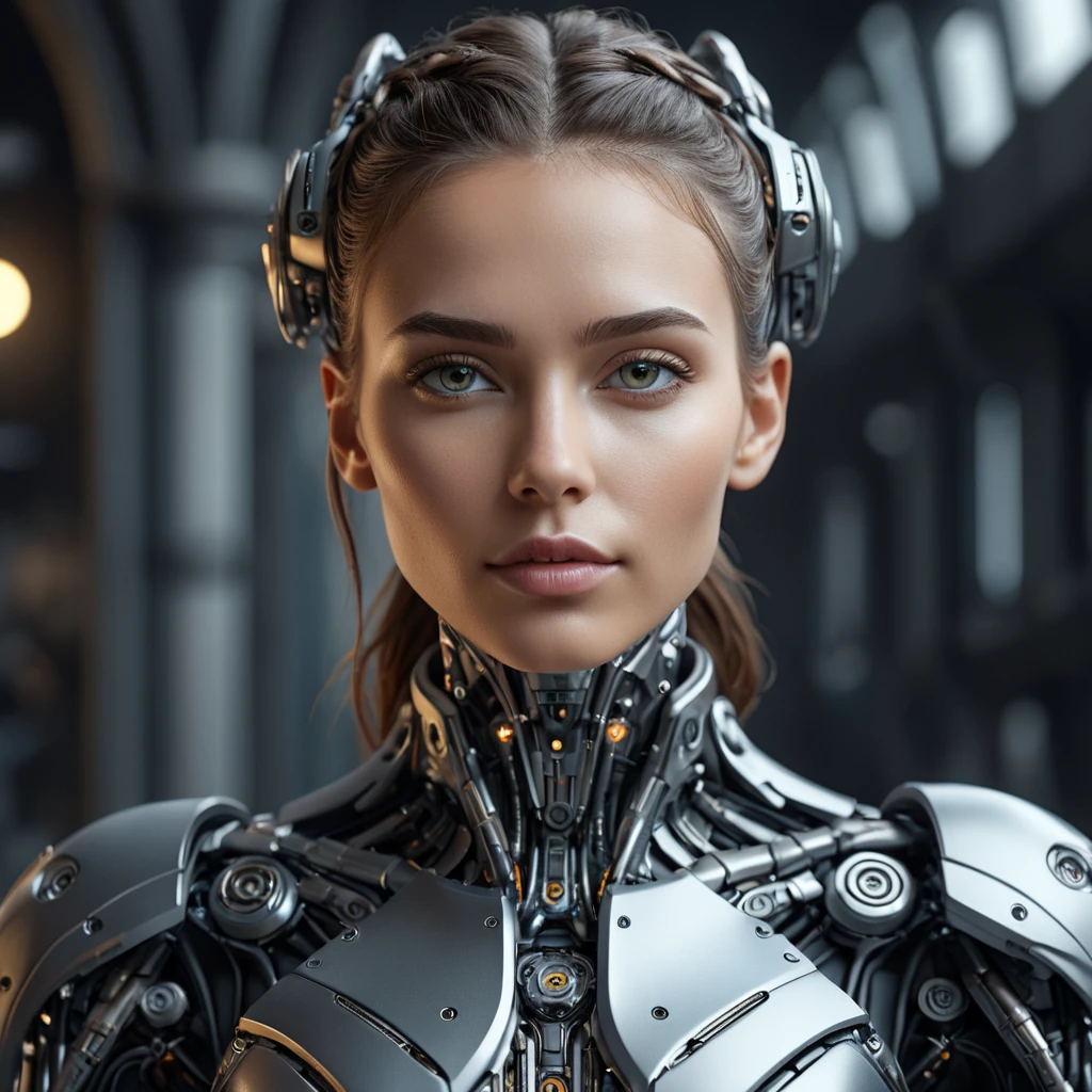 Alluring highly detailed matte portrait of a beautiful cyborg in the style of Stefan Kostic