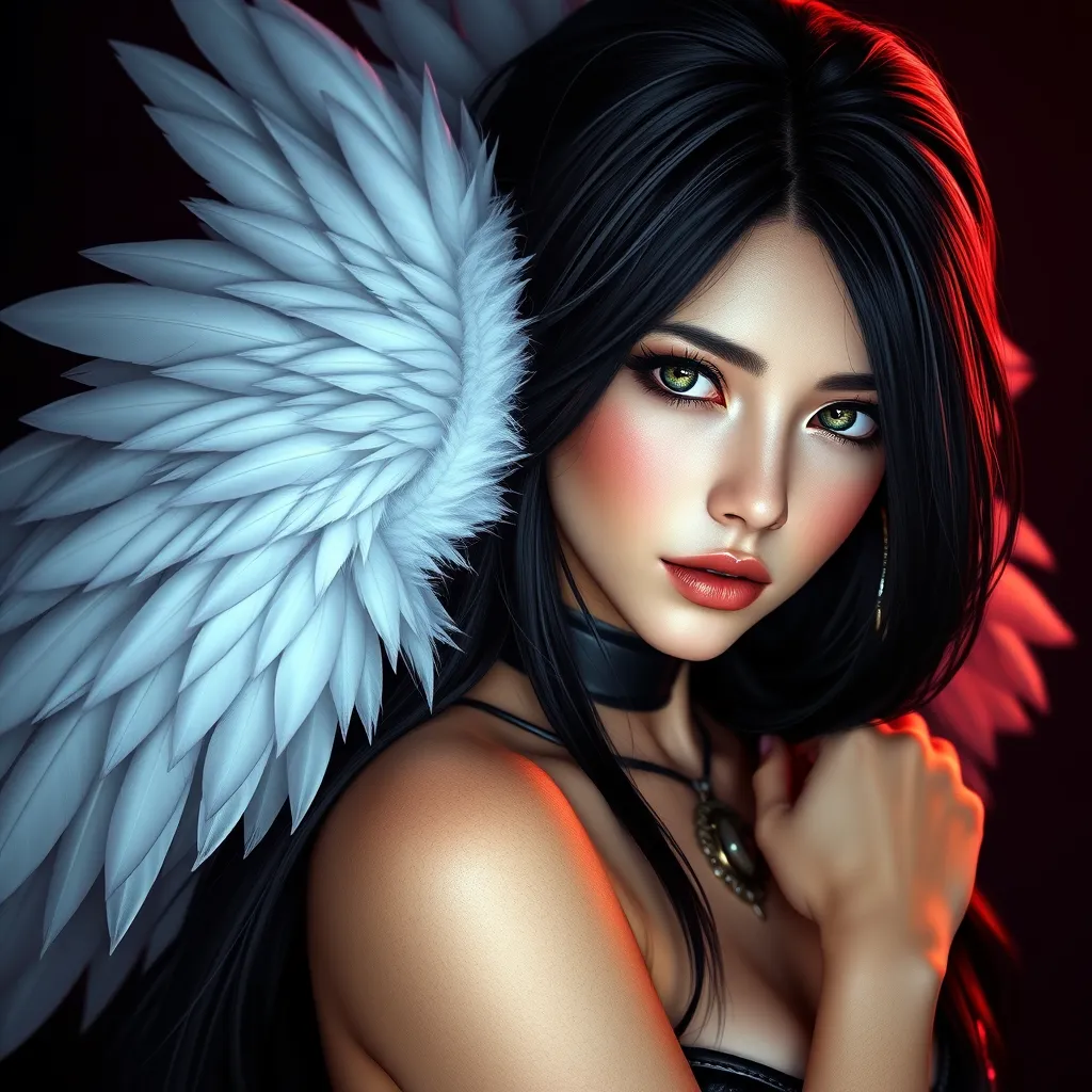 Alluring matte portrait of a beautiful Tifa Lockhart wearing feathers