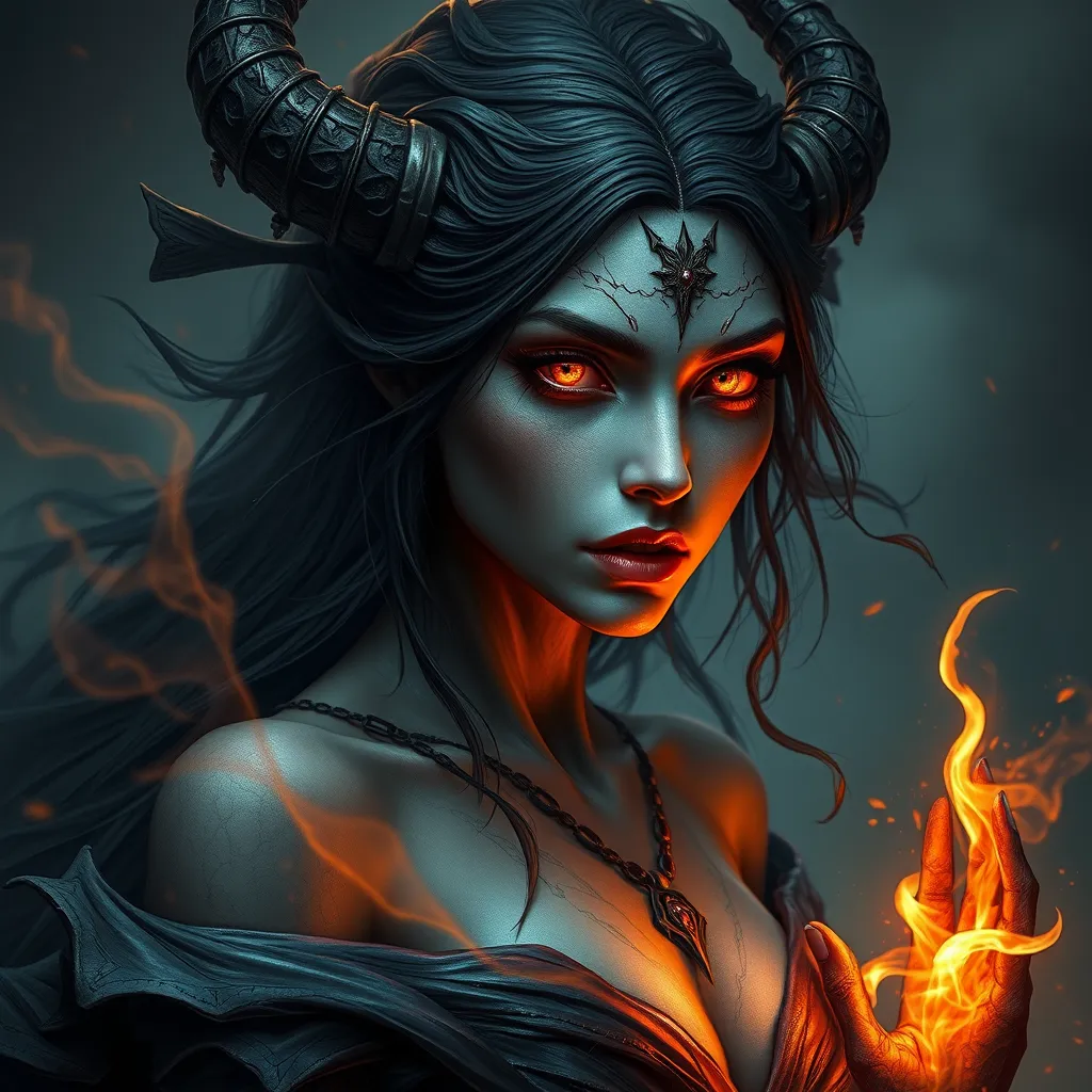 A powerful, ancient vampire sorceress with eyes that burn like embers and skin that seems to shift and ripple like the surface of a dark, mystical lake.