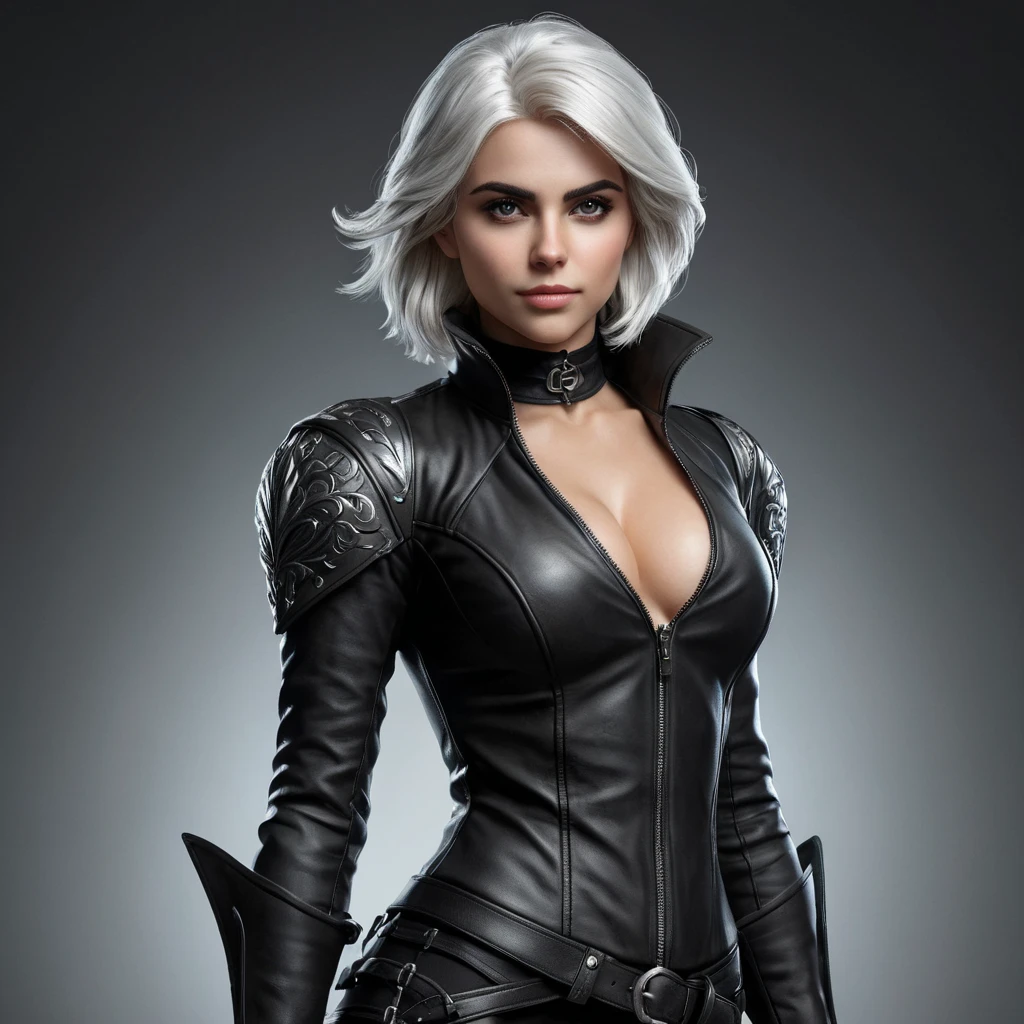 Alluring matte portrait of the beautiful Ciri in black leather