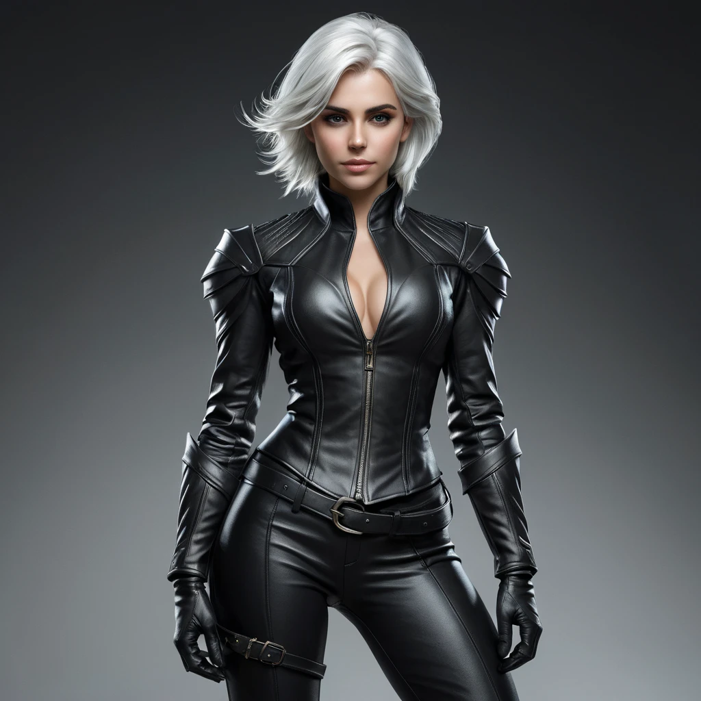 Alluring matte portrait of the beautiful Ciri in black leather