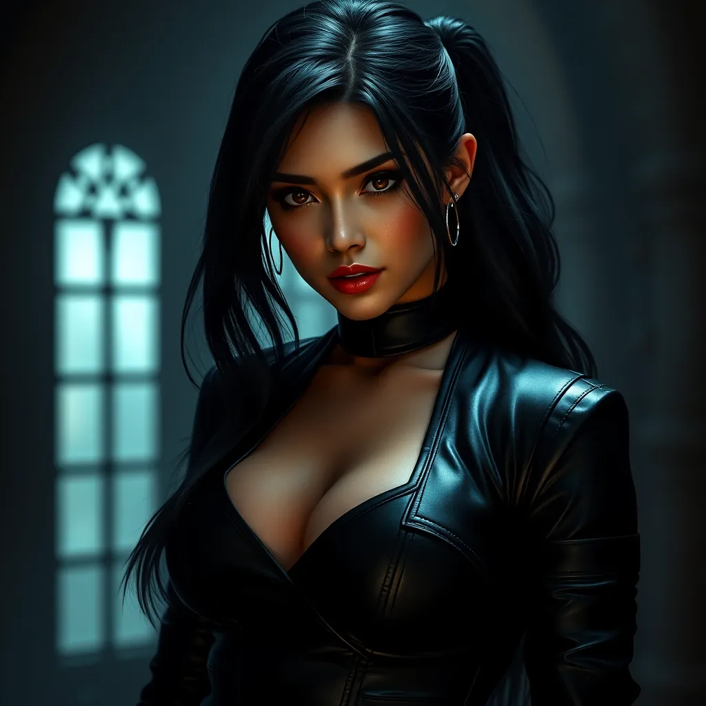 Alluring matte portrait of the beautiful Tifa Lockhart in black leather