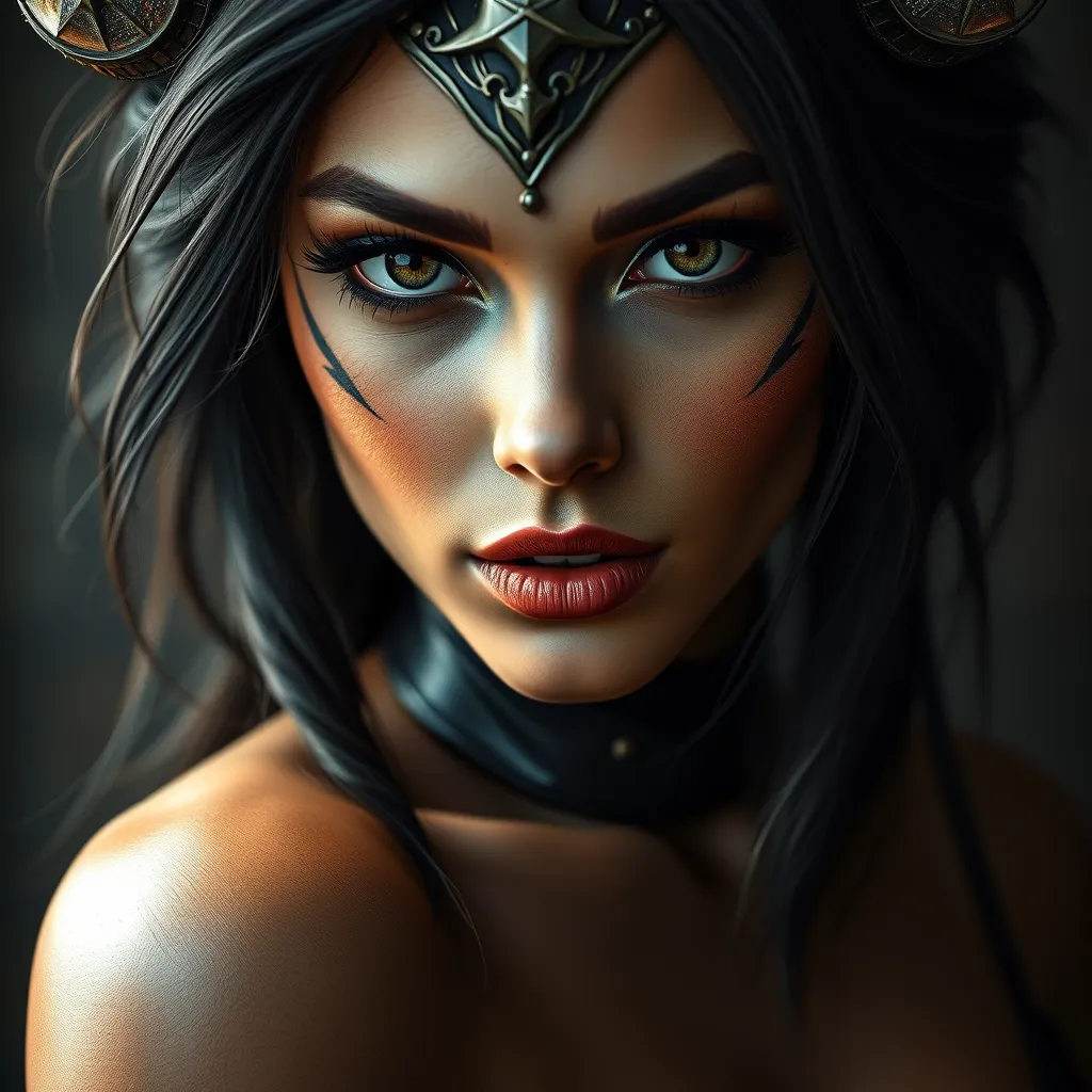 Alluring matte portrait of the beautiful Nidalee in black leather