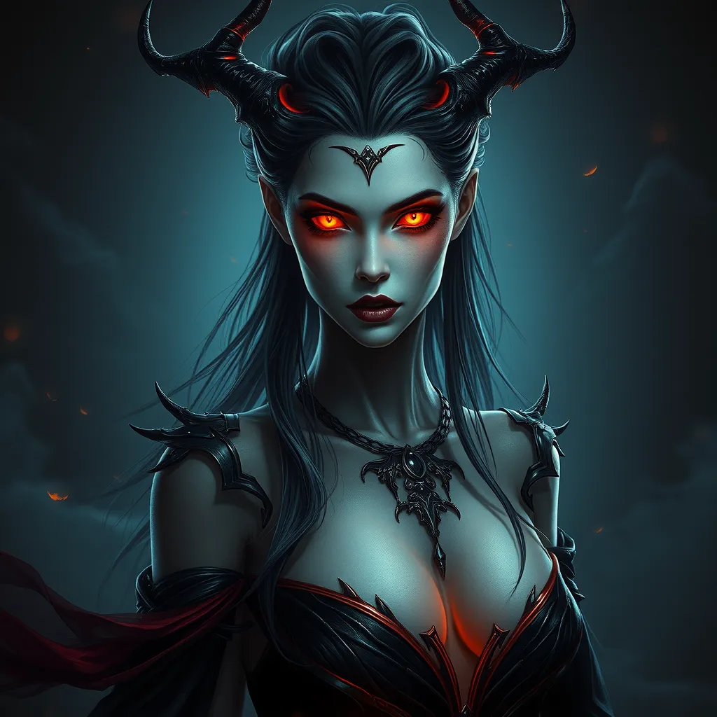 A powerful, ancient vampire sorceress with eyes that burn like embers and skin that seems to shift and ripple like the surface of a dark, mystical lake.