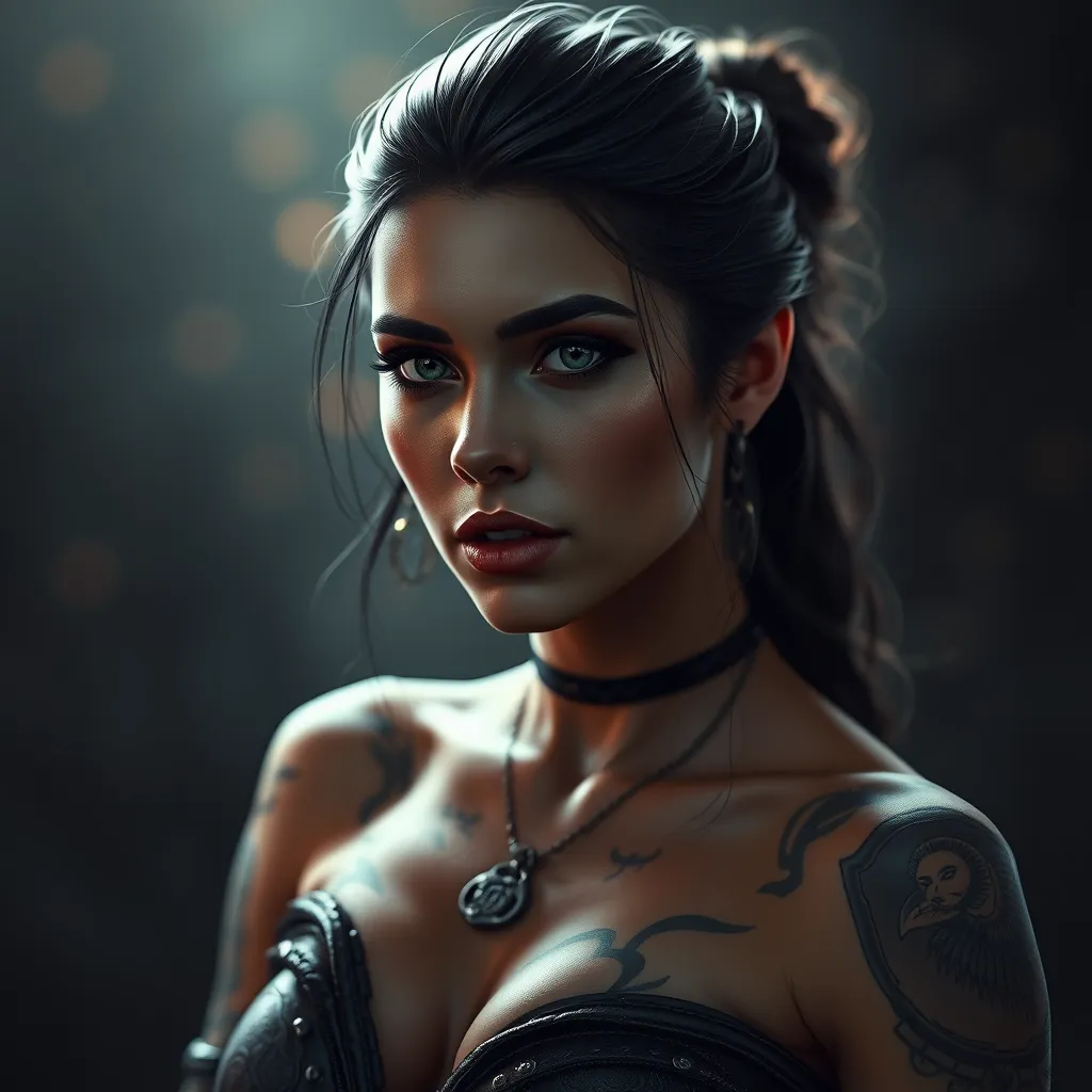 Matte portrait of Morgana with tattoos