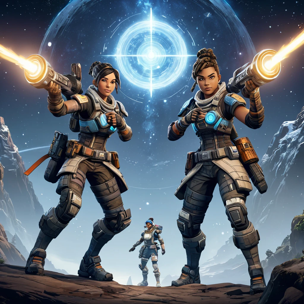 Game characters from Apex Legends fighting