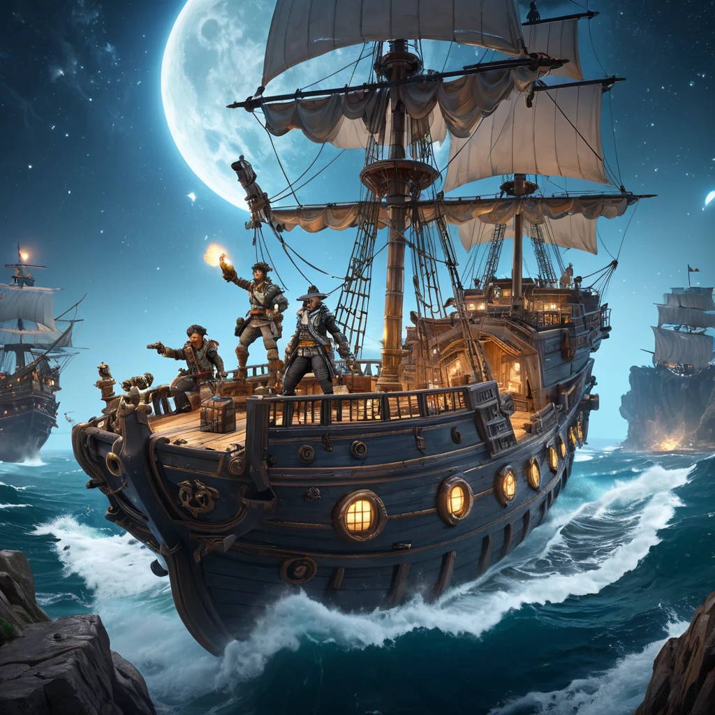 Game characters from Apex Legends fighting on a Pirate Ship