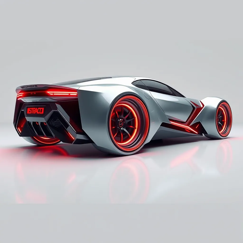 futuristic car with huge wheels and modernized taillights