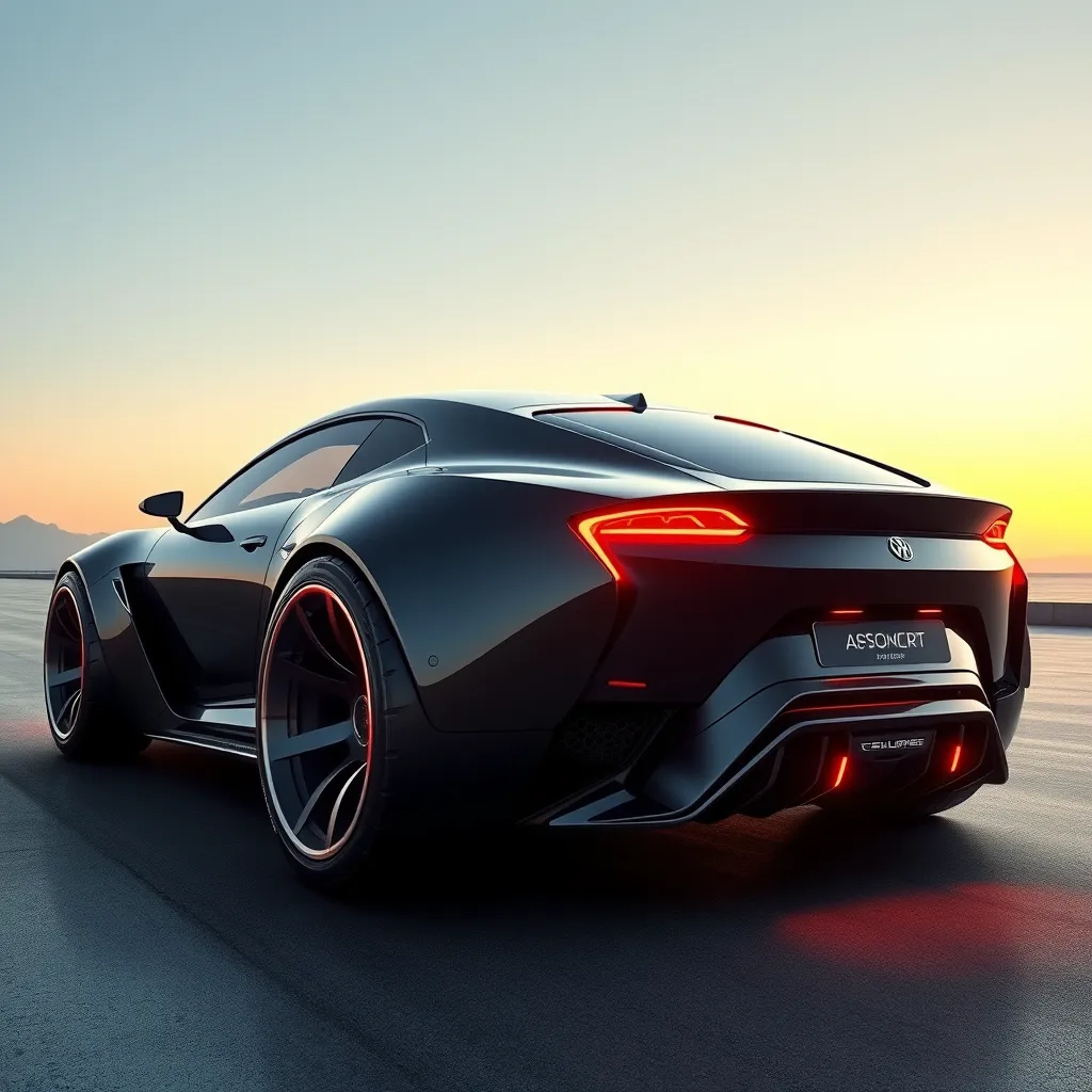 futuristic car with huge wheels and modernized taillights