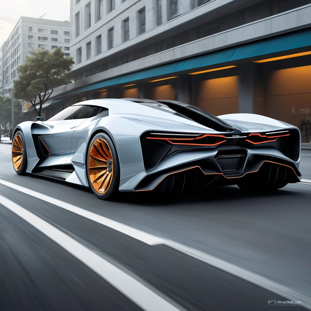 futuristic car with huge wheels and modernized taillights