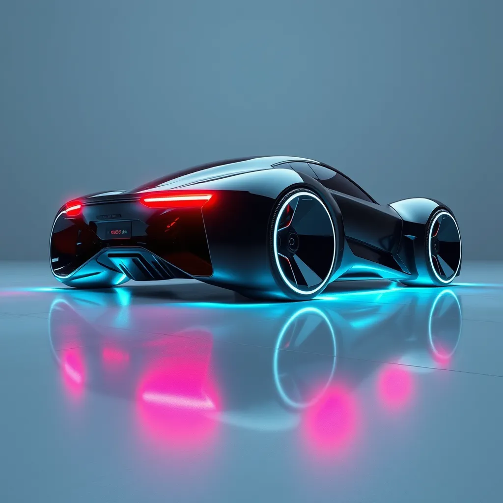 futuristic car with huge wheels and modernized taillights