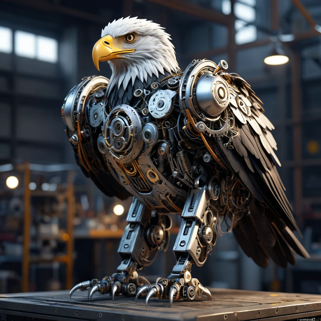 Robotic eagle, wires and gears