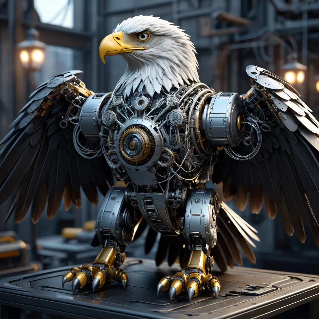 Robotic eagle, wires and gears