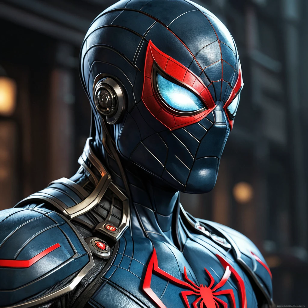 Evil cybernetic spiderman as a mortal kombat character, advanced graphics