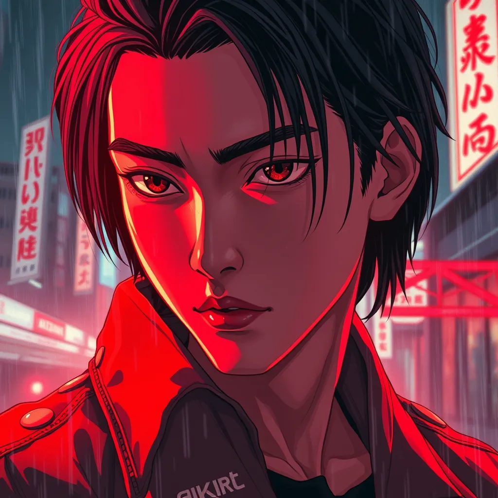 Anime art of Akira, detailed scene, red, perfect face, intricately detailed photorealism, trending on artstation, neon lights, rainy day, ray-traced environment, vintage 90's anime artwork