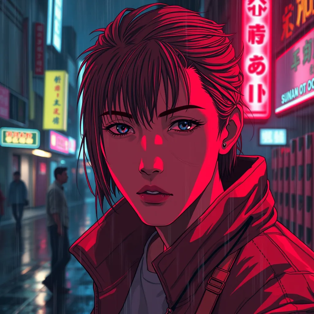 Anime art of Akira, detailed scene, red, perfect face, intricately detailed photorealism, trending on artstation, neon lights, rainy day, ray-traced environment, vintage 90's anime artwork