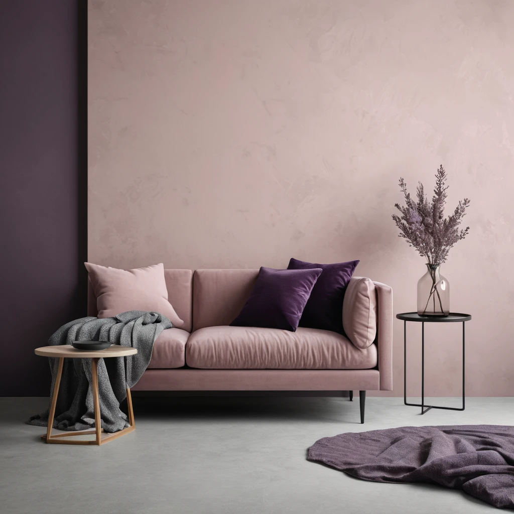 Muted tones of dusty pink and dark purple, evoking a sense of calmness, elegant simplicity, endless muse