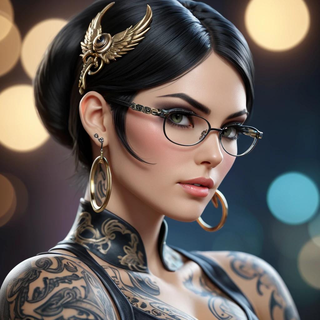 Matte portrait of Bayonetta with tattoos