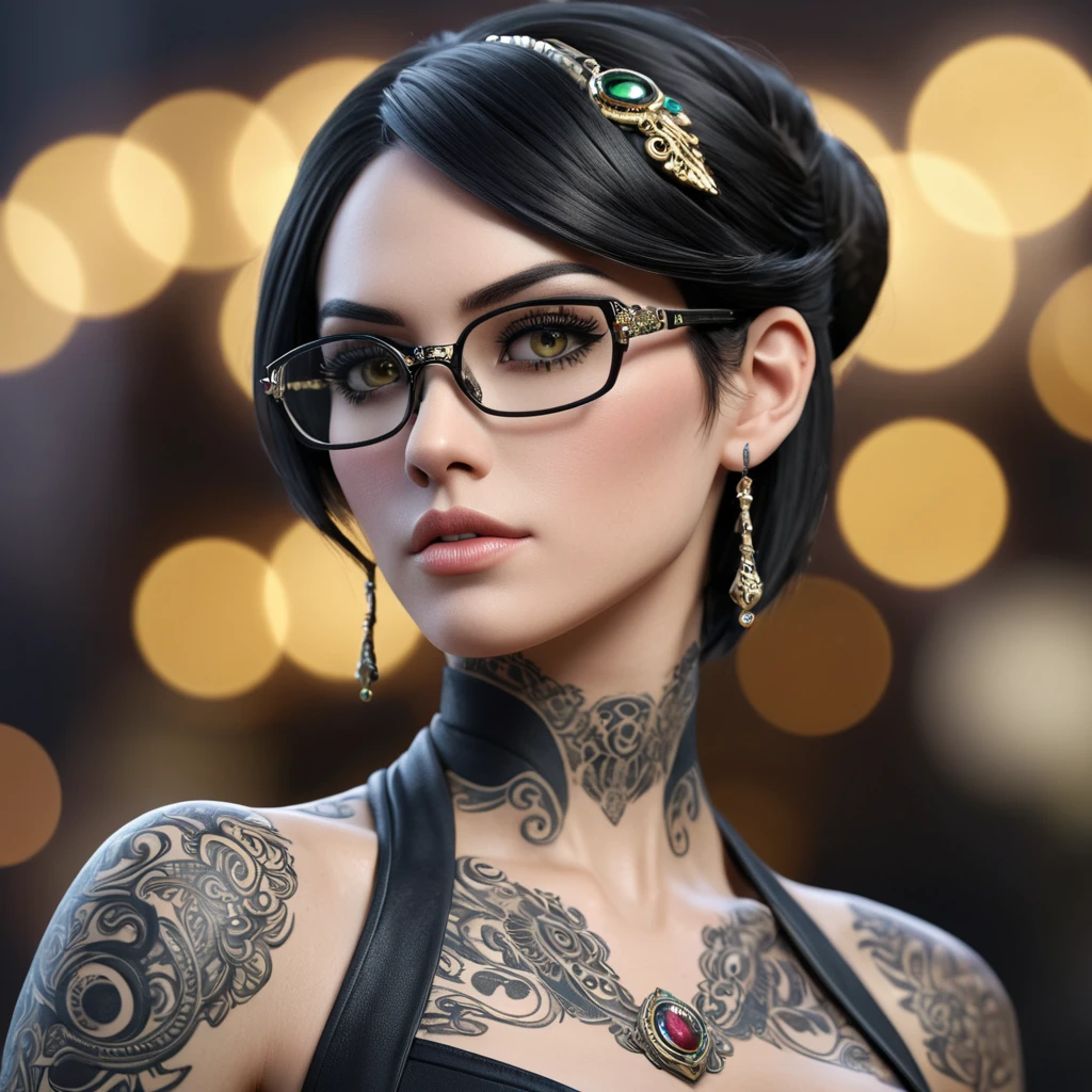 Matte portrait of Bayonetta with tattoos