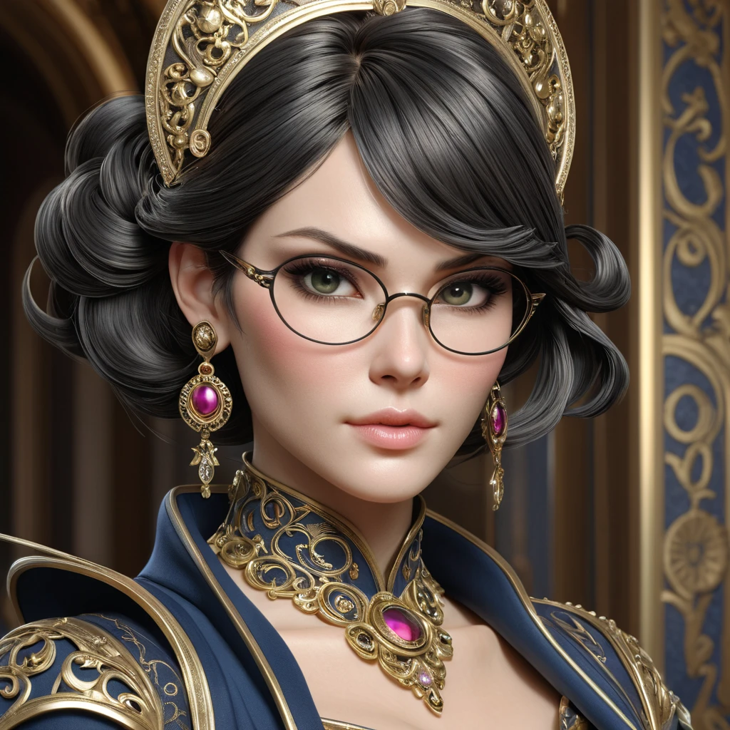 A hyperrealistic portrait of Bayonetta, intricate details, cinematic lighting, artgerm, greg rutkowski, Alphonse Mucha, octane render, 8k resolution, award winning photograph, unreal engine 5, global illumination, volumetric lighting, highly detailed, masterpiece