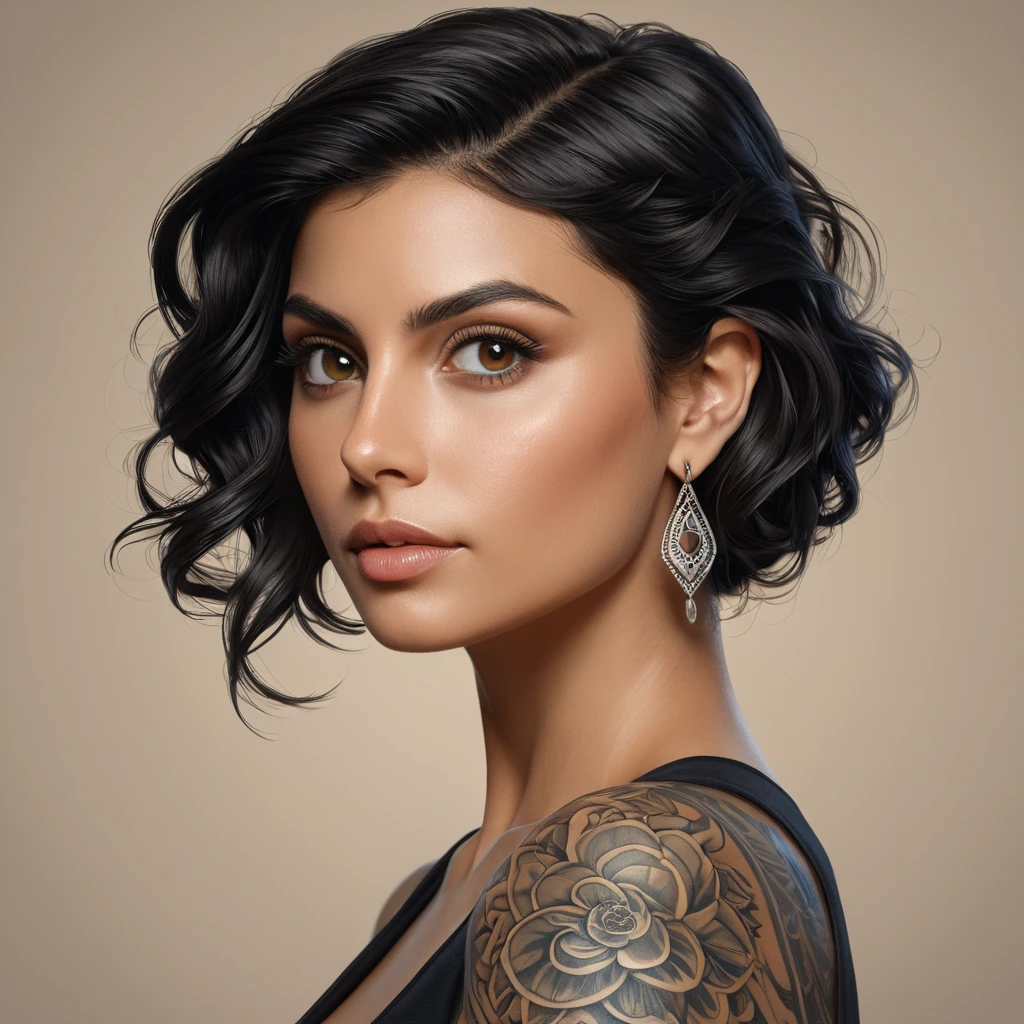 Matte portrait of Morena Baccarin with tattoos